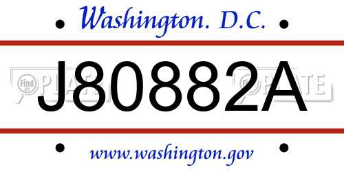 J80882A District Of Columbia License Plate