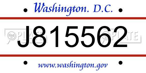 J815562 District Of Columbia License Plate