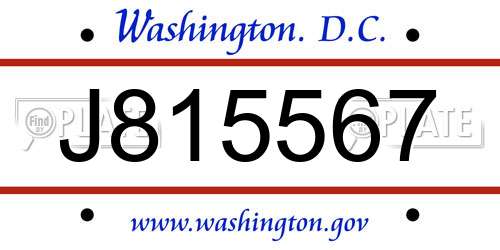 J815567 District Of Columbia License Plate