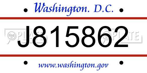 J815862 District Of Columbia License Plate