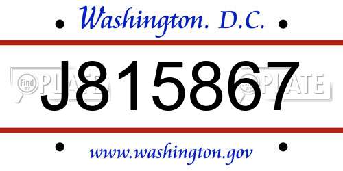 J815867 District Of Columbia License Plate