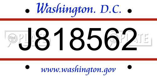 J818562 District Of Columbia License Plate