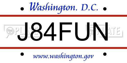 J84FUN District Of Columbia License Plate