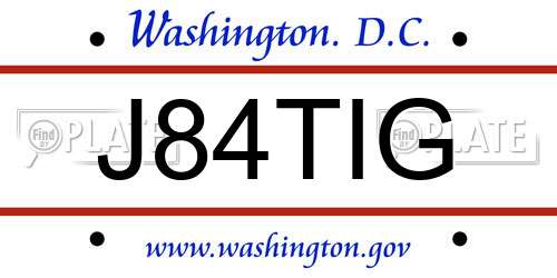 J84TIG District Of Columbia License Plate