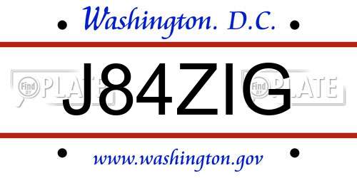 J84ZIG District Of Columbia License Plate