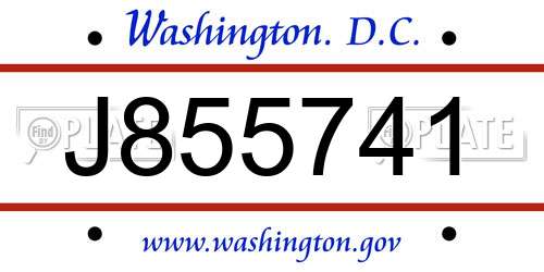 J855741 District Of Columbia License Plate