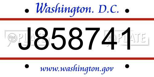 J858741 District Of Columbia License Plate