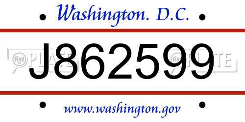 J862599 District Of Columbia License Plate
