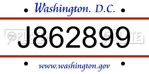 J862899 District Of Columbia License Plate