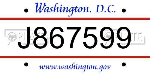 J867599 District Of Columbia License Plate