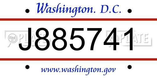 J885741 District Of Columbia License Plate