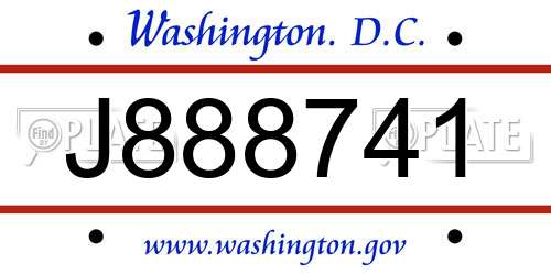 J888741 District Of Columbia License Plate