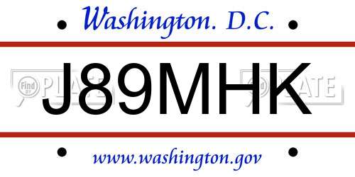 J89MHK District Of Columbia License Plate