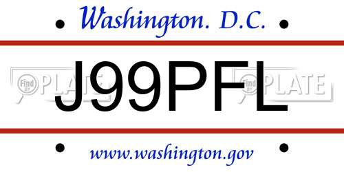 J99PFL District Of Columbia License Plate