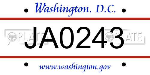 JA0243 District Of Columbia License Plate
