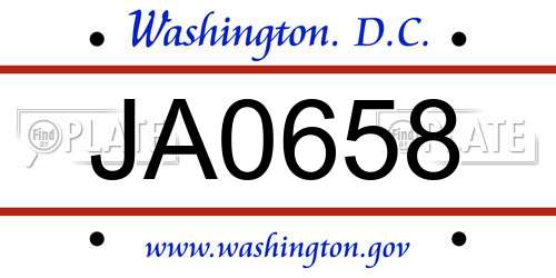 JA0658 District Of Columbia License Plate