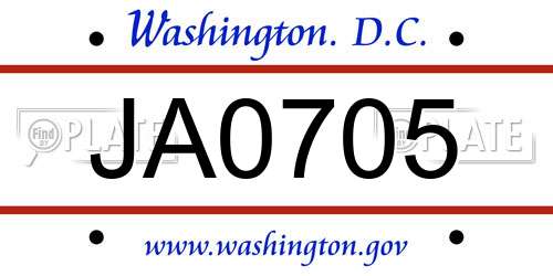 JA0705 District Of Columbia License Plate