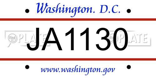 JA1130 District Of Columbia License Plate