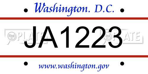JA1223 District Of Columbia License Plate