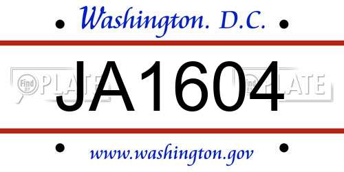 JA1604 District Of Columbia License Plate
