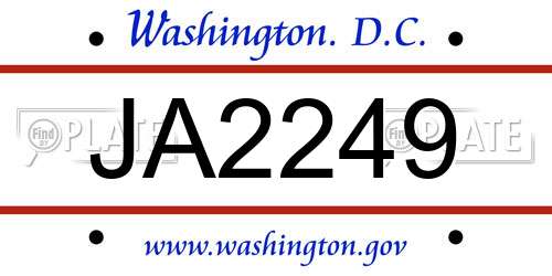 JA2249 District Of Columbia License Plate