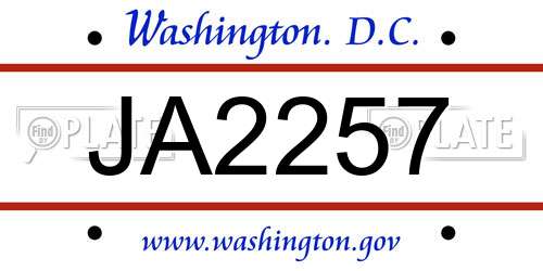 JA2257 District Of Columbia License Plate