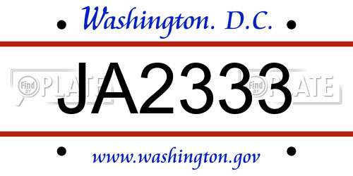 JA2333 District Of Columbia License Plate