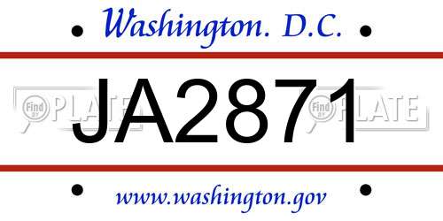 JA2871 District Of Columbia License Plate
