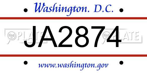 JA2874 District Of Columbia License Plate
