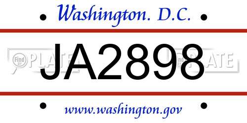 JA2898 District Of Columbia License Plate