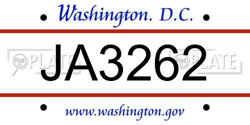 JA3262 District Of Columbia License Plate