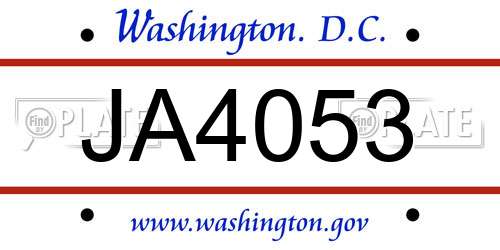 JA4053 District Of Columbia License Plate