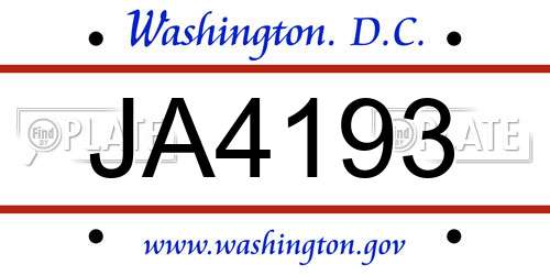 JA4193 District Of Columbia License Plate