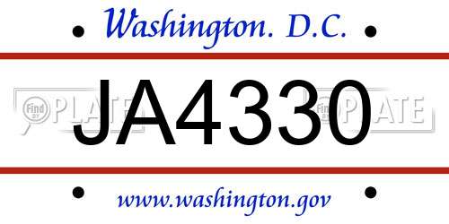 JA4330 District Of Columbia License Plate
