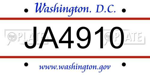 JA4910 District Of Columbia License Plate
