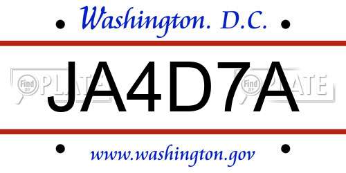 JA4D7A District Of Columbia License Plate