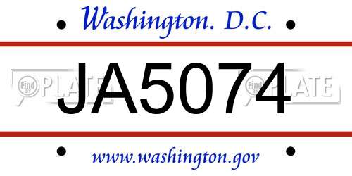 JA5074 District Of Columbia License Plate