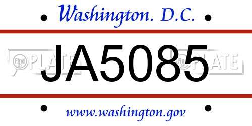 JA5085 District Of Columbia License Plate