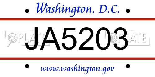 JA5203 District Of Columbia License Plate