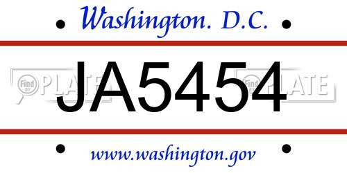 JA5454 District Of Columbia License Plate
