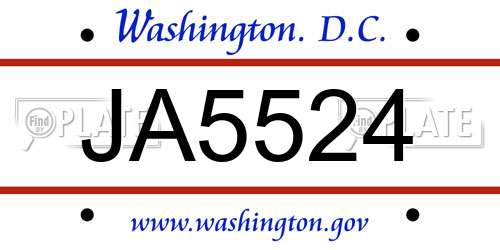 JA5524 District Of Columbia License Plate