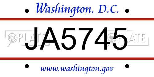 JA5745 District Of Columbia License Plate