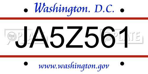 JA5Z561 District Of Columbia License Plate