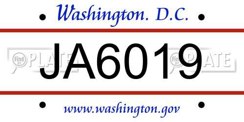 JA6019 District Of Columbia License Plate