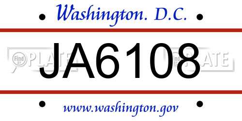 JA6108 District Of Columbia License Plate