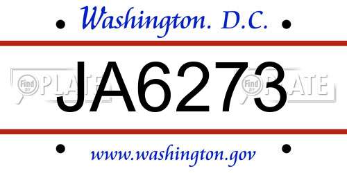 JA6273 District Of Columbia License Plate