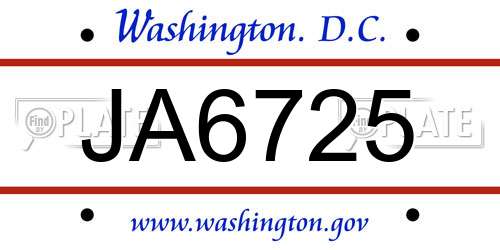 JA6725 District Of Columbia License Plate