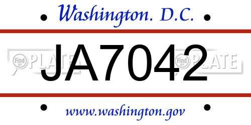 JA7042 District Of Columbia License Plate