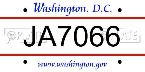 JA7066 District Of Columbia License Plate