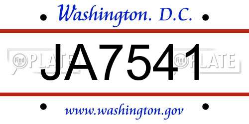 JA7541 District Of Columbia License Plate